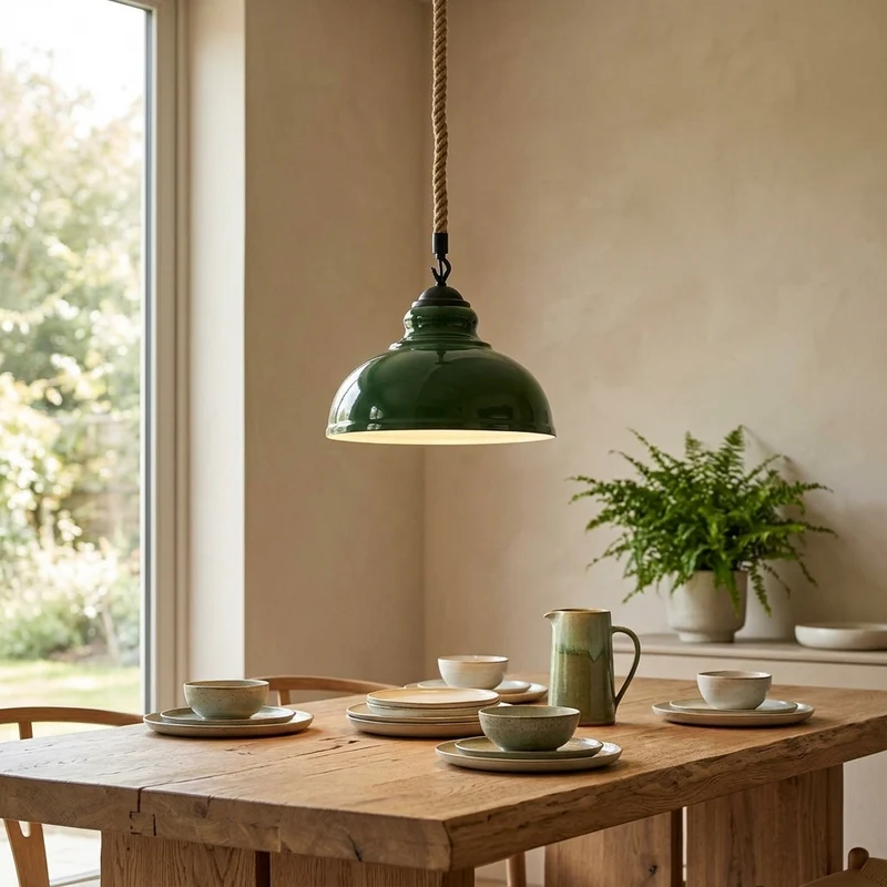 Naturhanfseil Pendelleuchte mit Metal Kuppelschirm Hängelampe - E27~3819