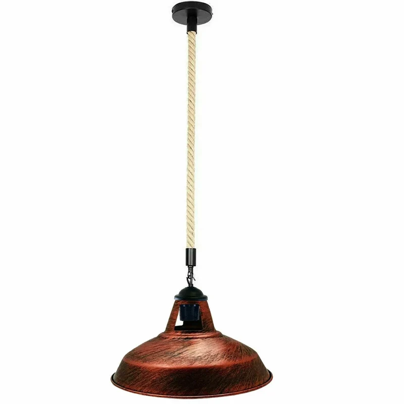 Industrielle Hanfseil Lampe 2m | E27 Metall Hängelampe höhenverstellbar~3820