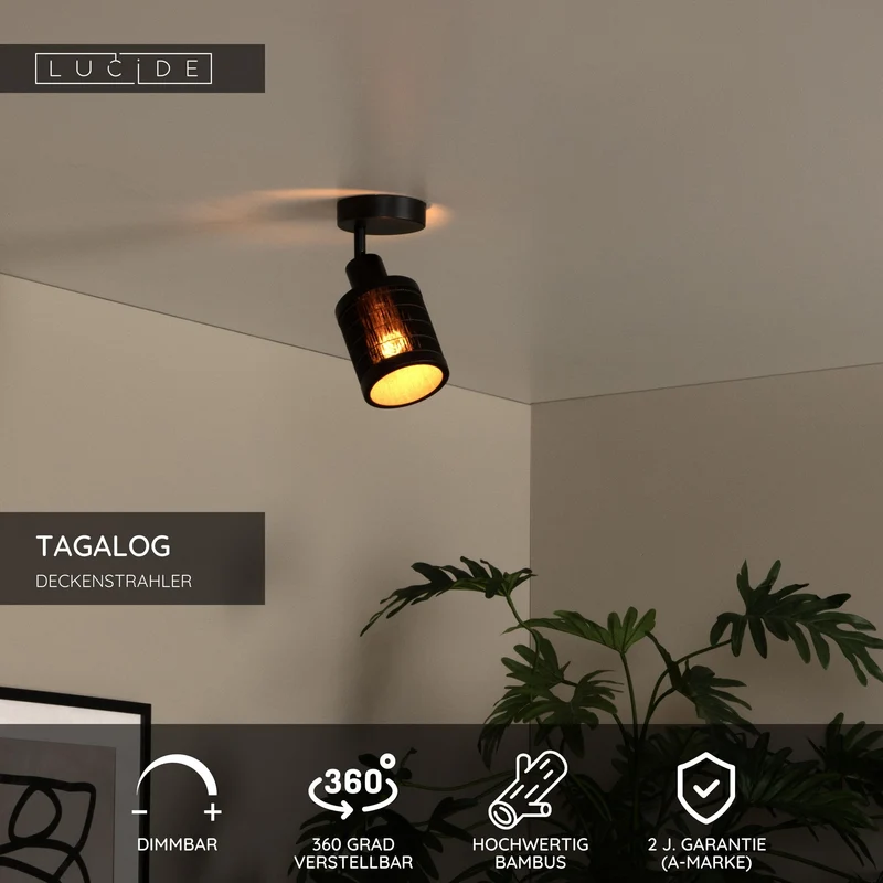 Deckenspot Tagalog schwenkbar mit Bambusschirm