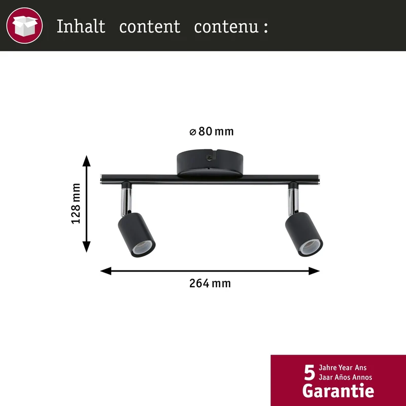 Deckenstrahler 2-Flammig GU10 Dimmbar IP44 Anthrazit Carolina Paulmann 667.51