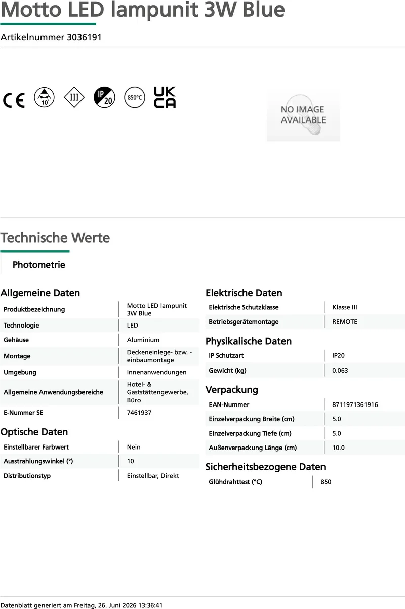 LED Modul Motto 3W blau leuchtend 700mA Aluminium mit Gewinde mit Netzstecker