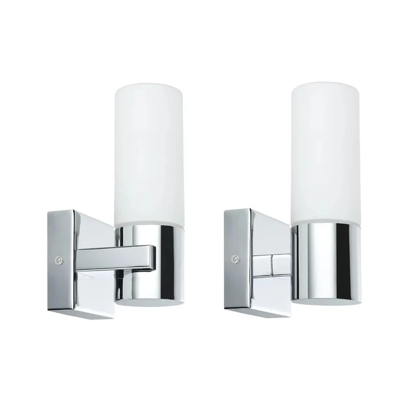 Spiegelleuchte Gemini Chrom satinierten Glas weiß 2er Pack IP44 Wandfackel Paulmann 703.54