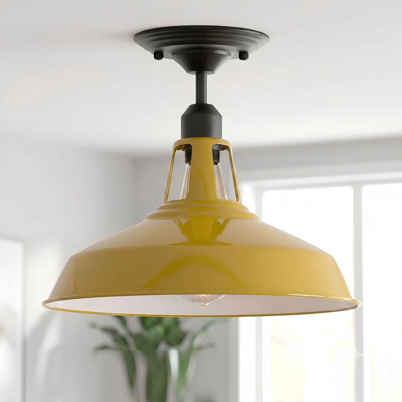 Emaille-Optik Deckenleuchte Fabrikstil Semi Flush E27 ~3806