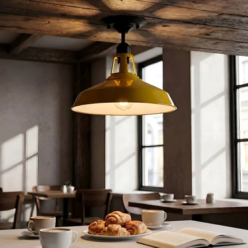 Emaille-Optik Deckenleuchte Fabrikstil Semi Flush E27 ~3806