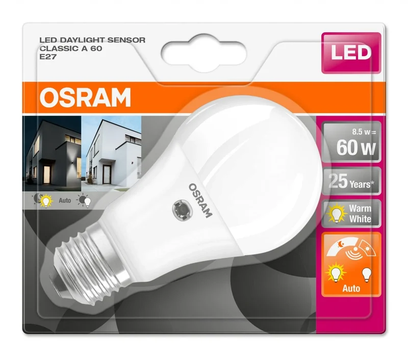 LED E27 mit Dämmerungssensor 8.5W=60W – warmweiß 2700K OSRAM Daylight Sensor