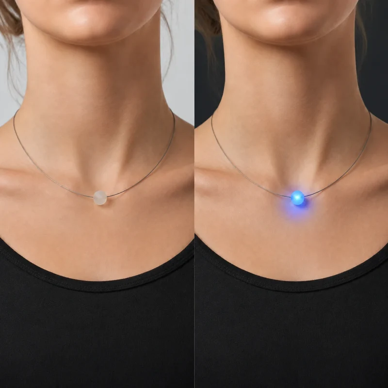 Blau leuchtende LED-Halskette für Damen mit Milchglas-Kugel – Firejewel