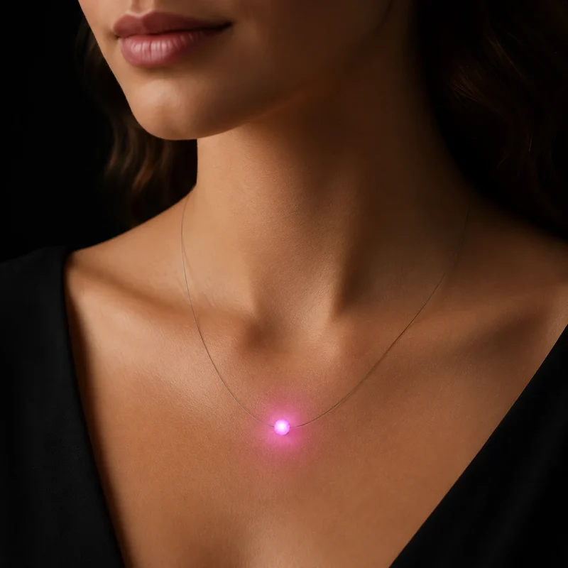 Pink leuchtende LED-Halskette für Damen mit Milchglas-Kugel – Firejewel
