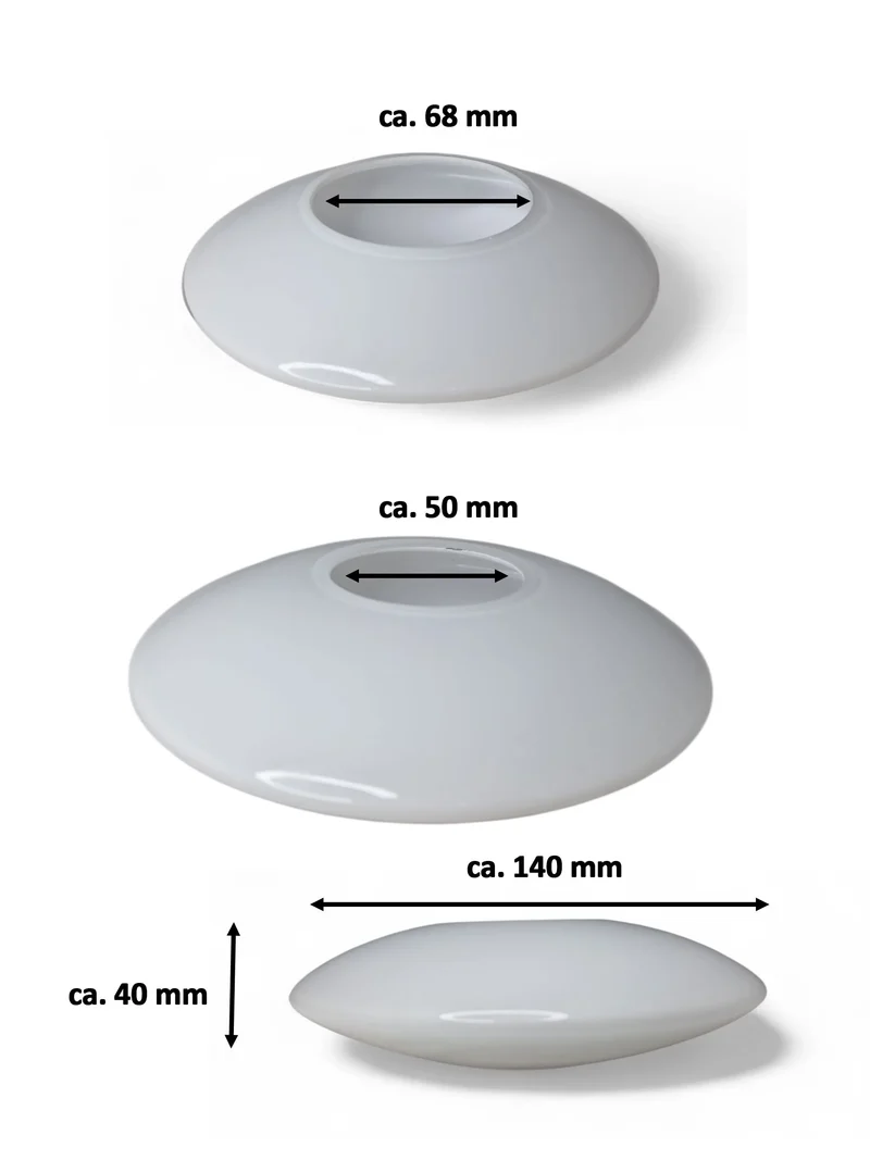 Lampenglas opal weiß 14 cm rund flach – Ersatzglas Ellipse Ufo Ø14 cm Öffnung 5 cm für Pendelleuchte & Tischleuchte