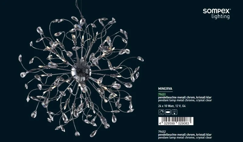 Kristallarm zu Kronleuchter Chrom mit 3 Kristallen – Lampen Kristallbehang Ersatzteil Sompex Minerva