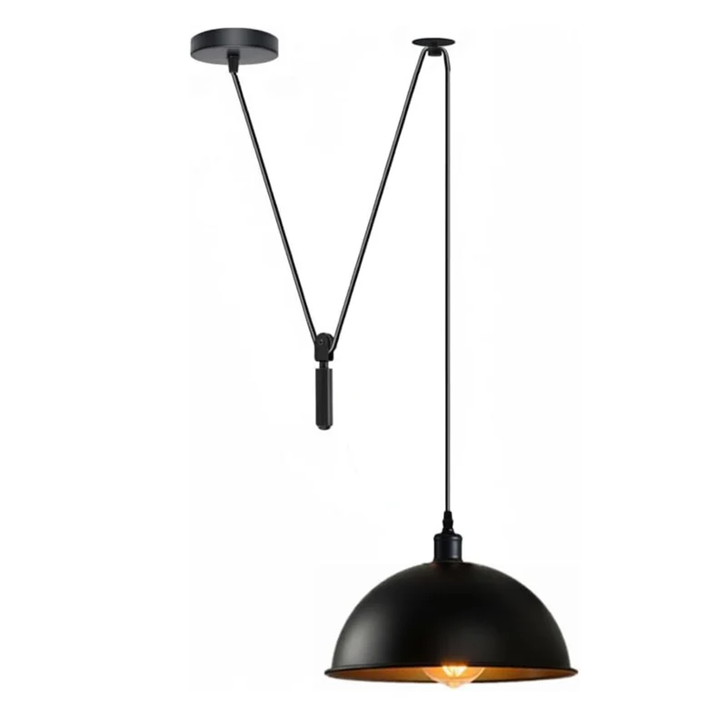 Industrial Flaschenzug Pendelleuchte Schwarz | Vintage Hängelampe – E27~3936