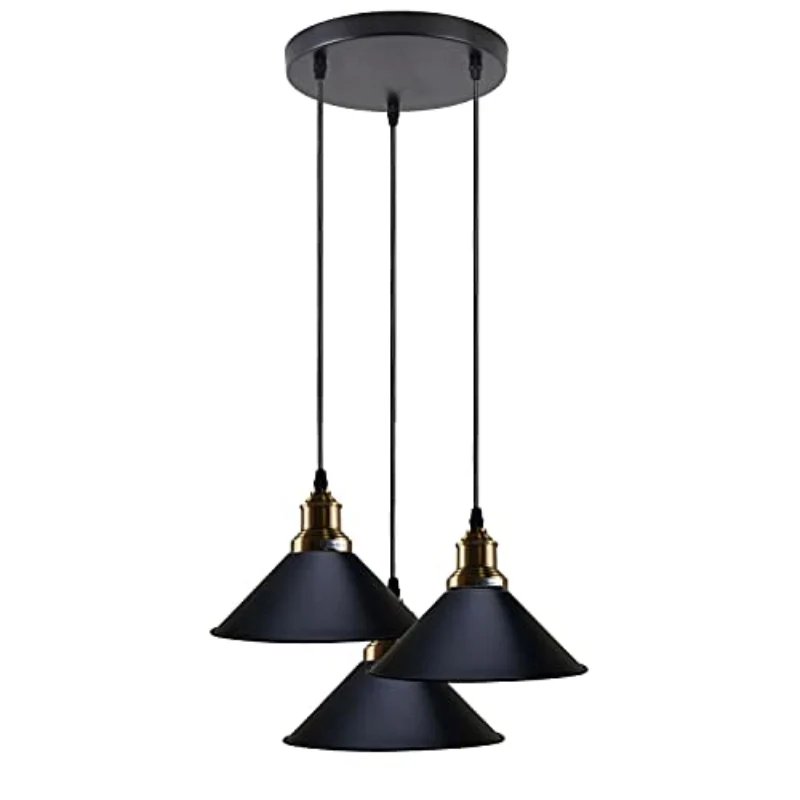 3-flammige Vintage Pendelleuchte Schwarz E27 Retro ~3909