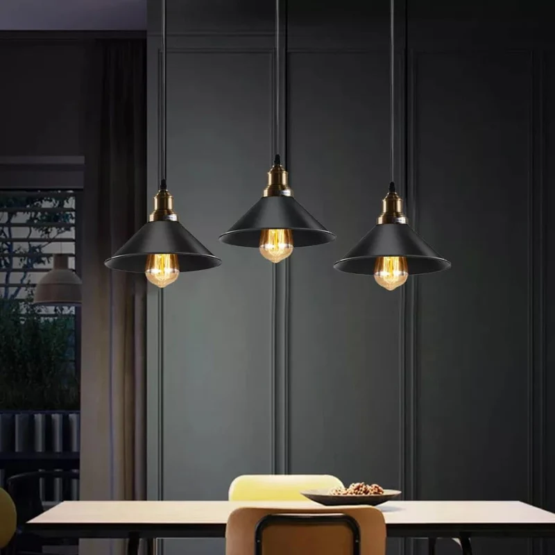 3-flammige Vintage Pendelleuchte Schwarz E27 Retro ~3909