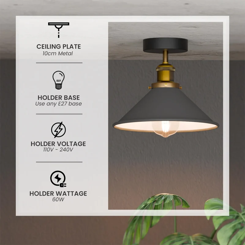 2er Pack Werkstattlampe – Industrie Deckenleuchte Bündig | Ø22cm | E27 ~3945