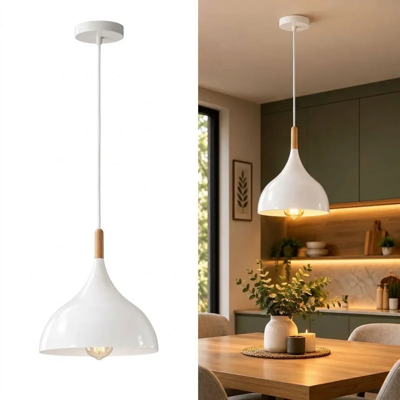 Skandinavische Pendelleuchte aus Holz & Metall Moderne Kücheninsel E27 ~3796