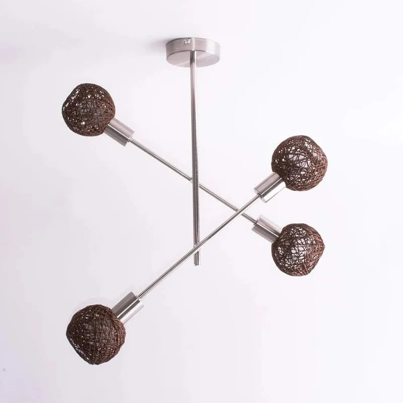 Deckenlampe 4-flammig mit Korbschirmen braun Arme drehbar 4x E14 – Ø 55,3 cm | Briloner