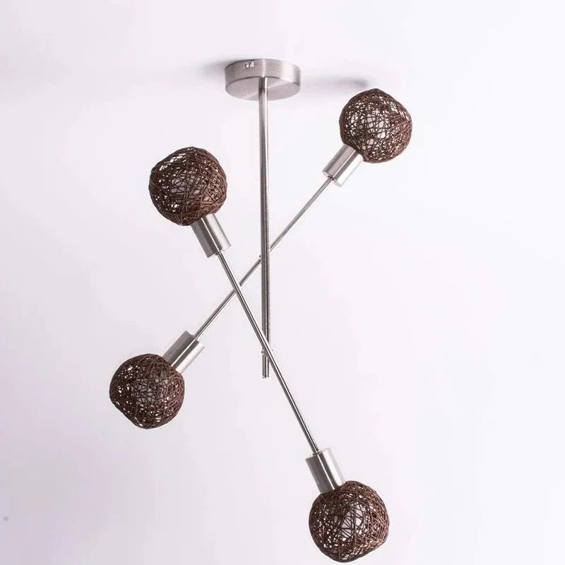 Deckenlampe 4-flammig mit Korbschirmen braun Arme drehbar 4x E14 – Ø 55,3 cm | Briloner