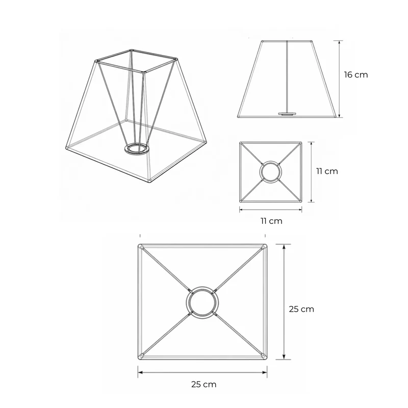 Brauner quadratischer Lampenschirm – Stoff 25 x 25 cm für E27