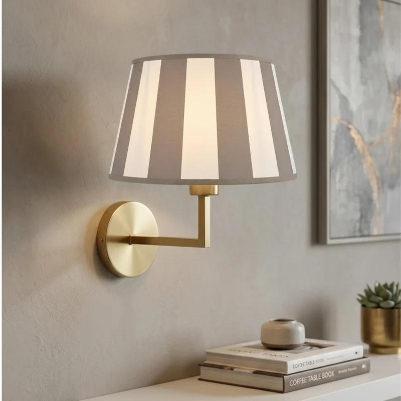 Various Lampenschirm Streifen rund braun/creme aus Textil – E27, 25 cm