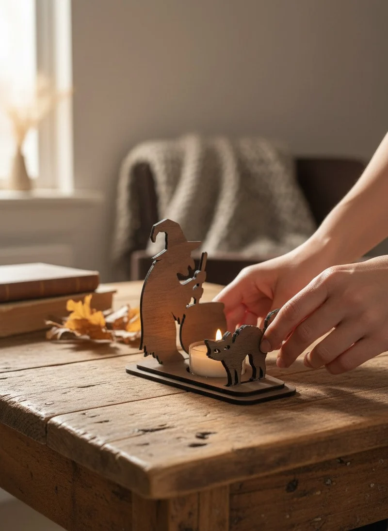 Halloween-Teelichthalter aus Walnussholz, DIY-Bausatz