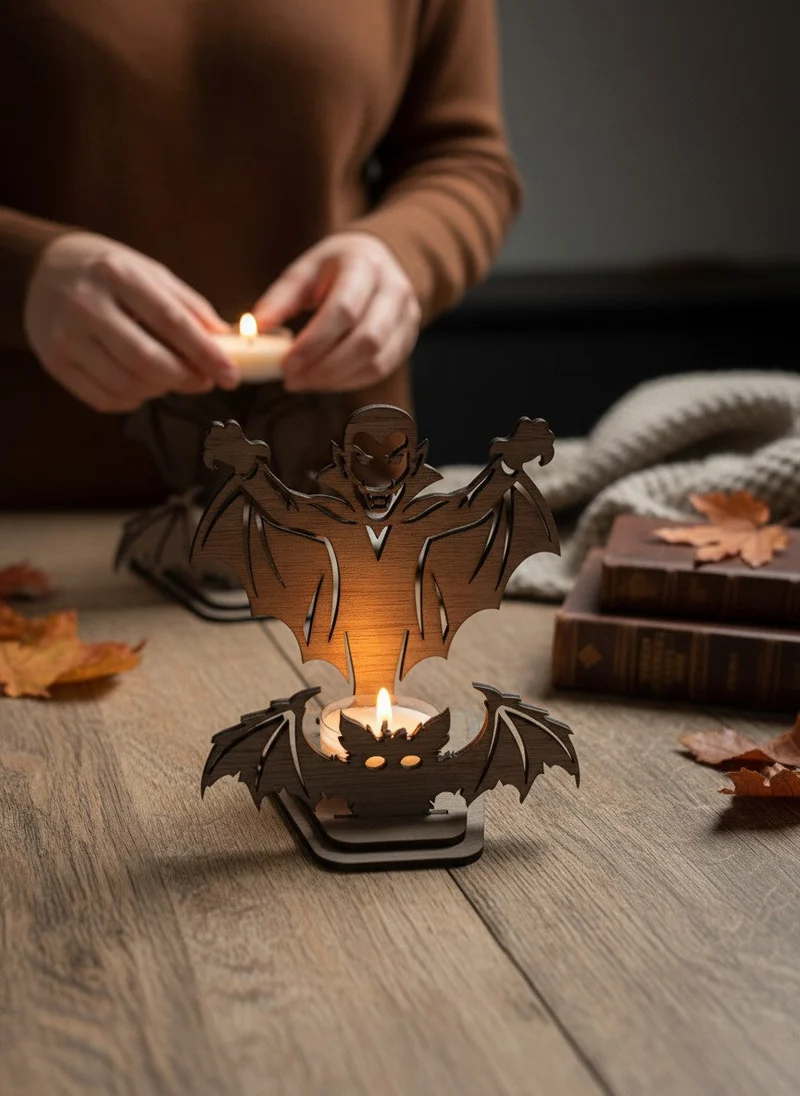 Halloween-Teelichthalter aus Walnussholz, DIY-Bausatz