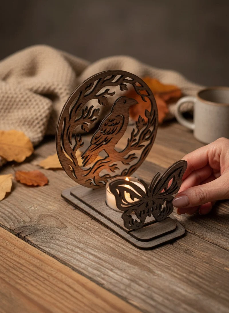 Halloween-Teelichthalter aus Walnussholz, DIY-Bausatz