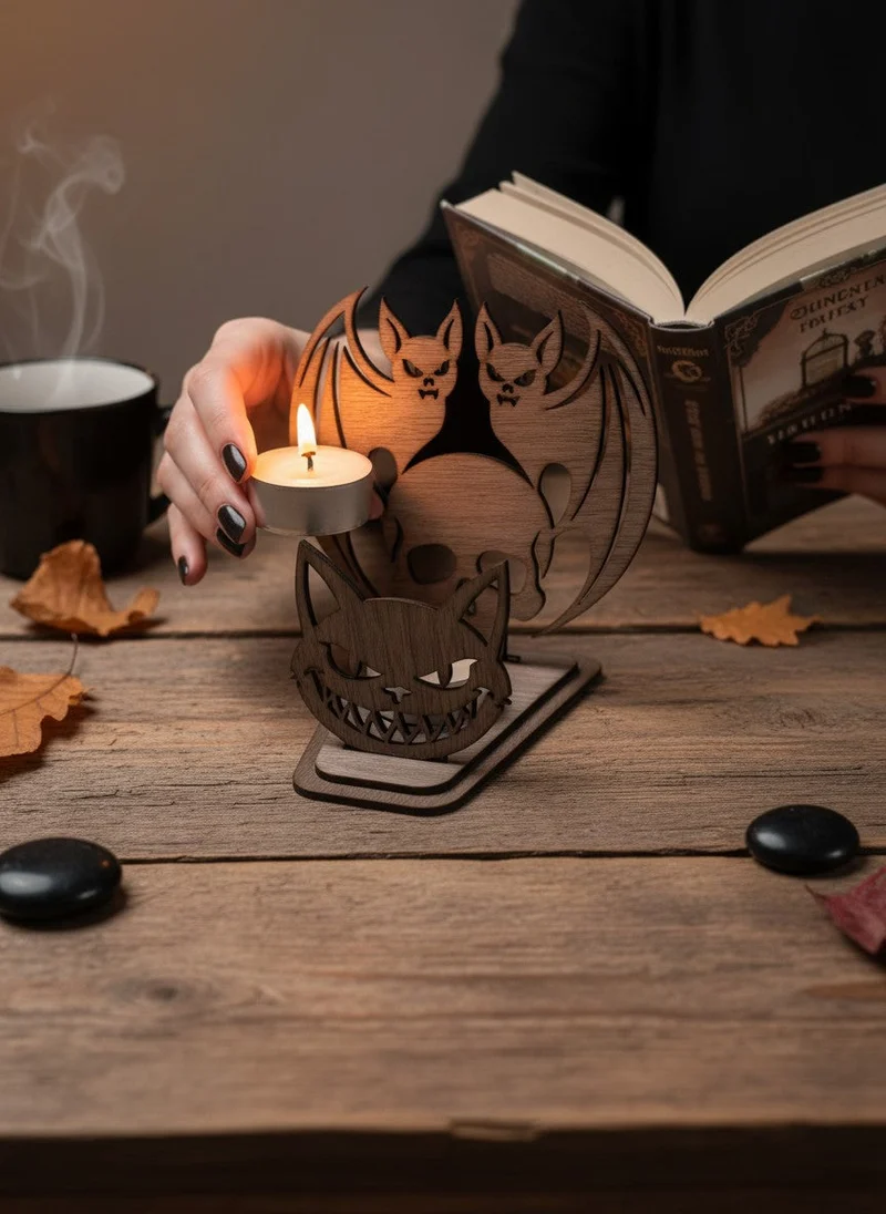 Halloween-Teelichthalter aus Walnussholz, DIY-Bausatz