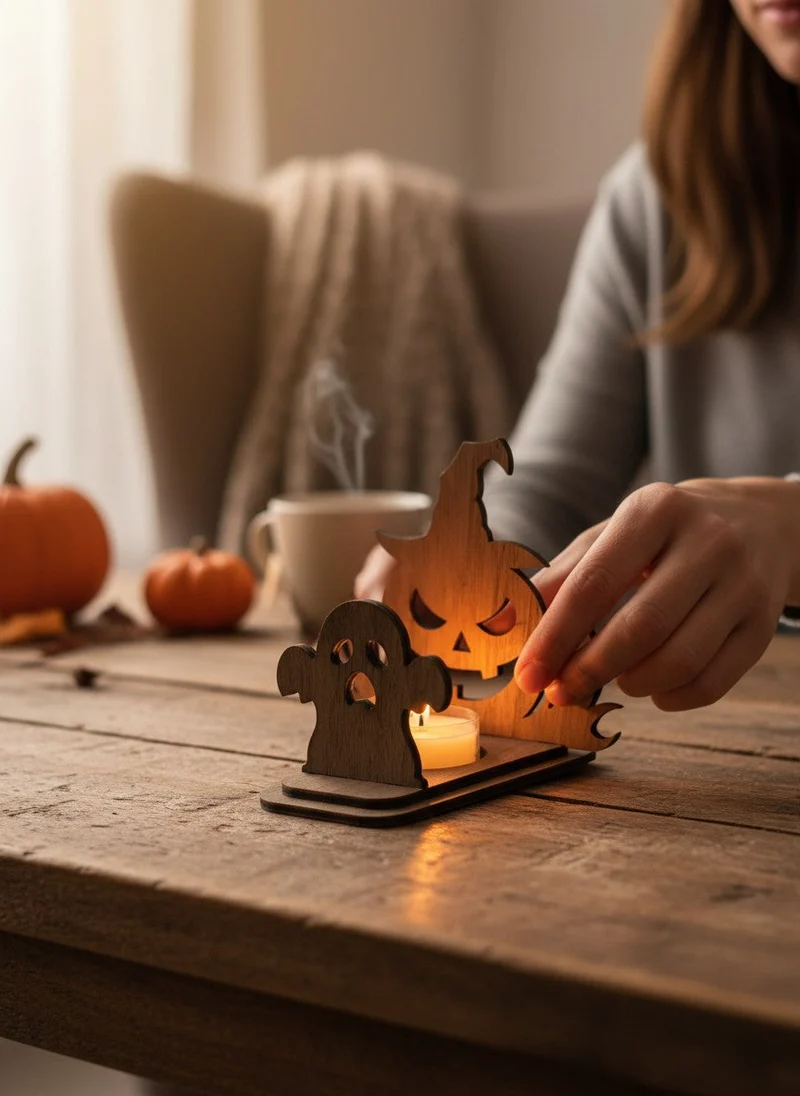 Halloween-Teelichthalter aus Walnussholz, DIY-Bausatz