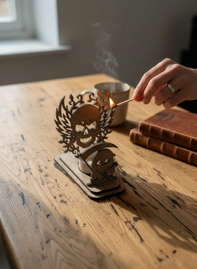 Halloween-Teelichthalter aus Walnussholz, DIY-Bausatz