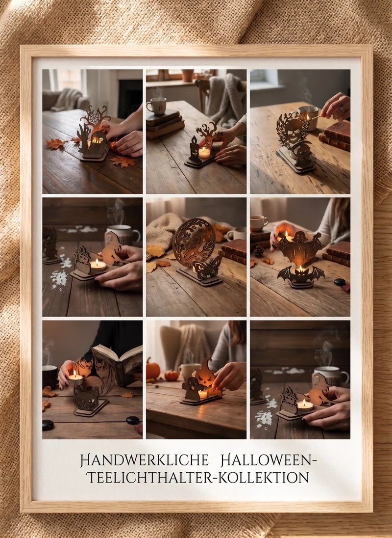 Halloween-Teelichthalter aus Walnussholz, DIY-Bausatz