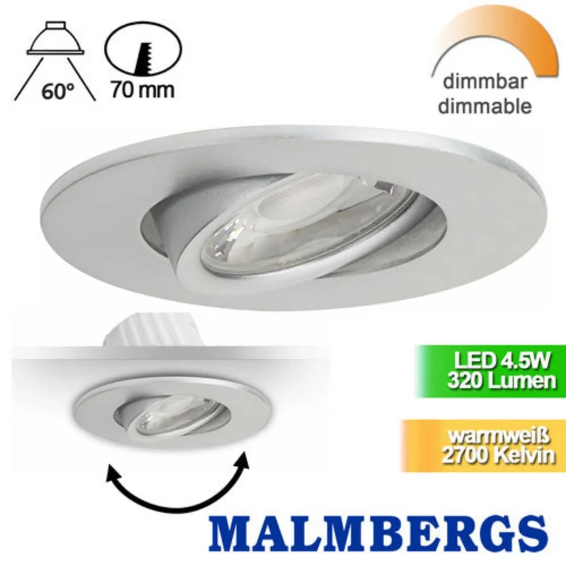 Malmbergs MD-880 LED Einbaustrahler Ø85 mm – dimmbar – geringe Einbautiefe – 4,5 W Warmweiß