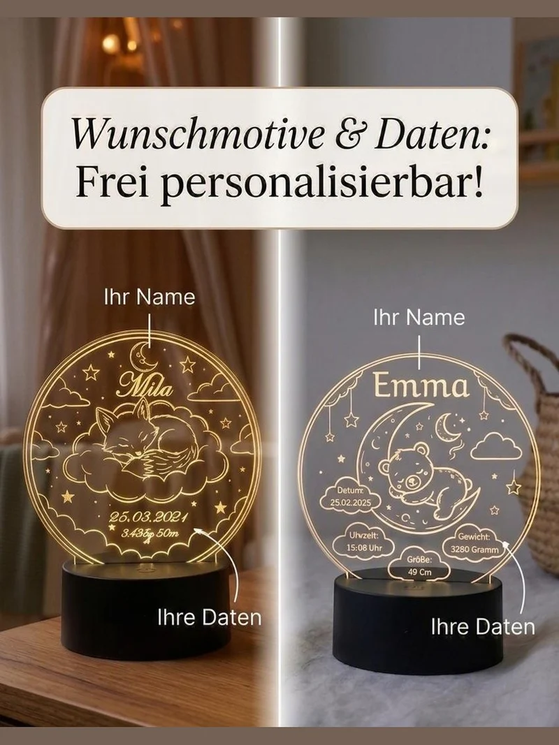 Personalisiertes LED-Nachtlicht für Baby & Kind