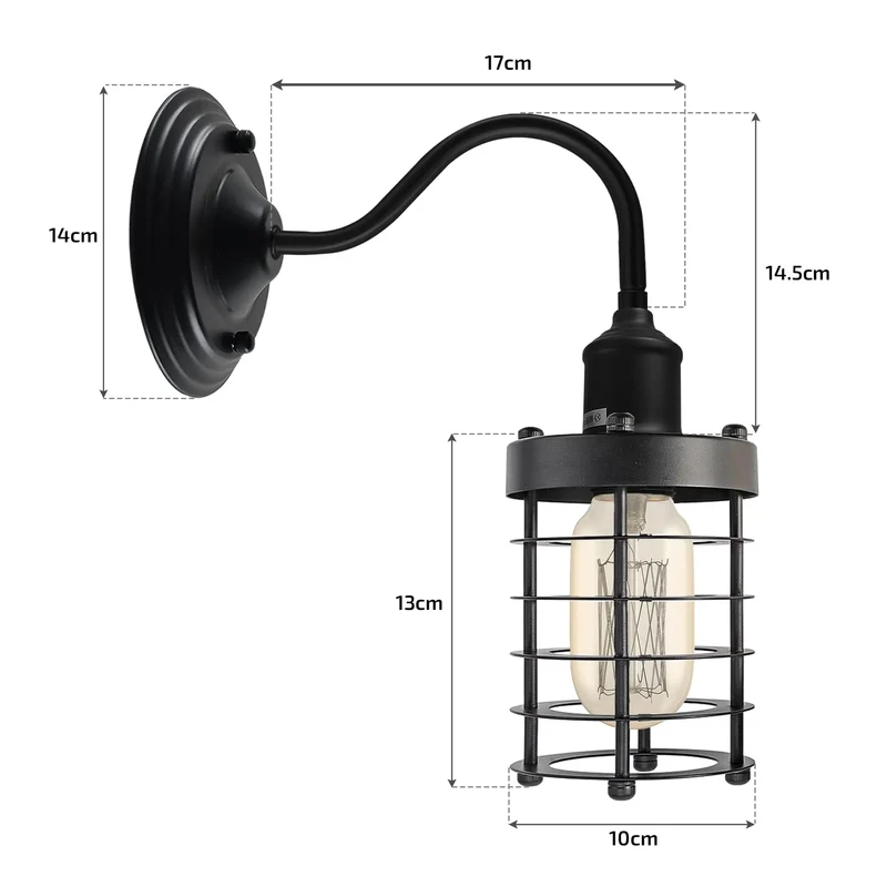 Vintage Käfiglampe – Industrie Schwanenhals Wandleuchte Loft | E27 ~3942