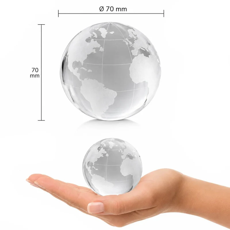 Glaskugel Globus 7 cm aus Vollglas – Weltkarte graviert als Fotokugel & Deko