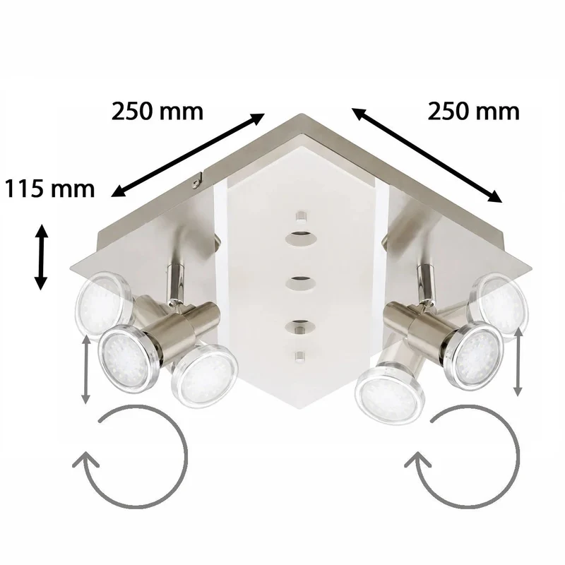 LED Deckenleuchte 25x25 cm Nickel matt mit 2 GU10 Spots & Leuchtpunkten