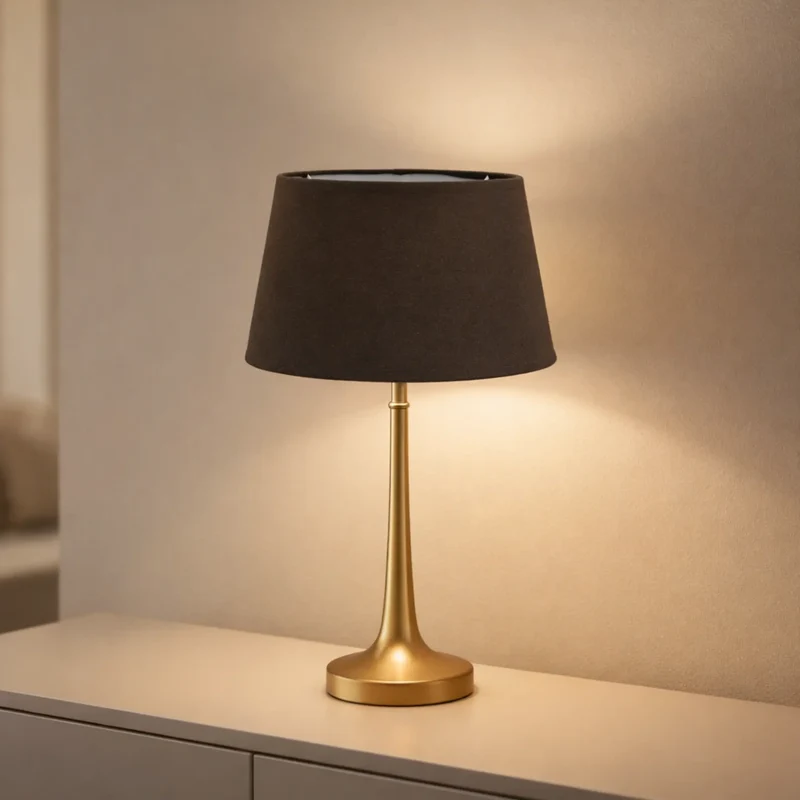 Lampenschirm braun Baumwolle , E27 – Stoff 25 cm für Tischlampen