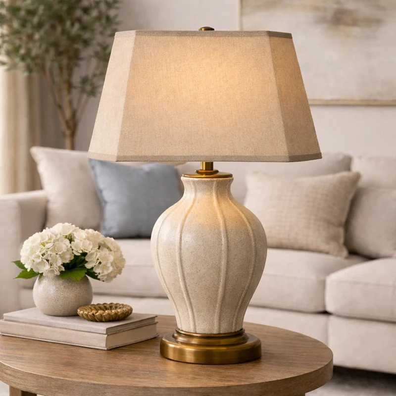 Lampenschirm Conica rechteckig achteckig Beige – E27 Stoff 30 cm