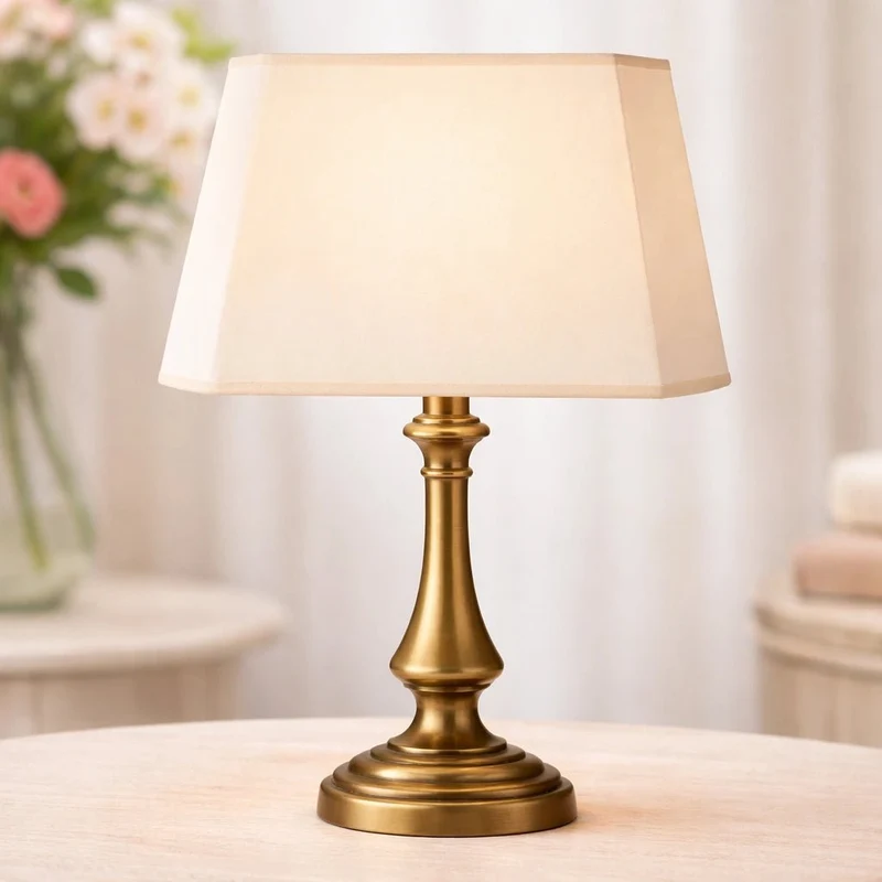 Lampenschirm Conica rechteckig achteckig Warm Beige – E27 Stoff 30 cm