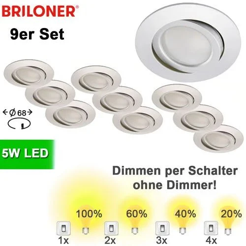 9er Set LED Einbaustrahler Click Dimm – schwenkbar, Aluminium, 68 mm