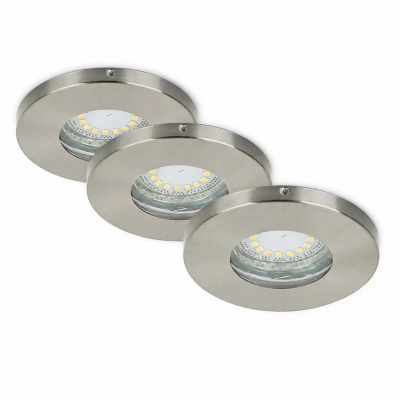 Briloner Prisma Einbaustrahler matt-Nickel – 3er Set, IP44, inkl. GU10 LED