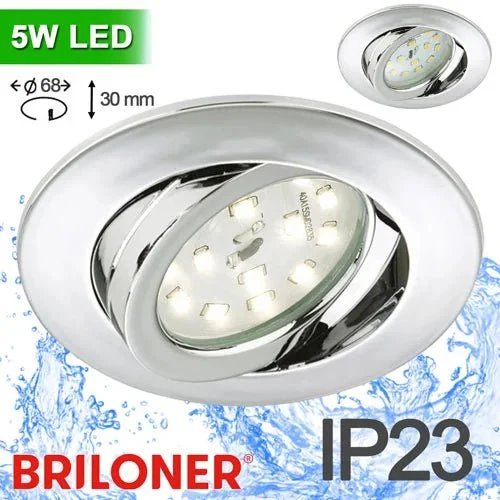 Ultra flacher LED Einbaustrahler Ø 68 mm – dimmbar & schwenkbar – Chrom – 5,5 W – IP23