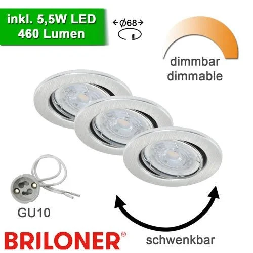 LED Einbaustrahler Set IP23 – 3-flammig, dimmbar, GU10, Aluminium (230 V)