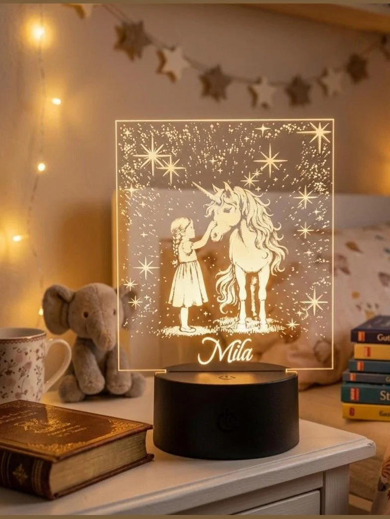 Personalisiertes LED-Nachtlicht „Mädchen mit Einhorn“