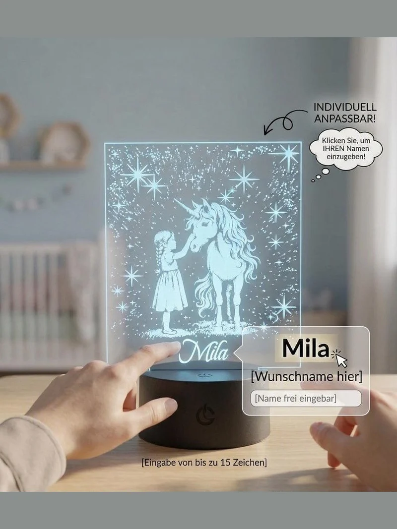 Personalisiertes LED-Nachtlicht „Mädchen mit Einhorn“