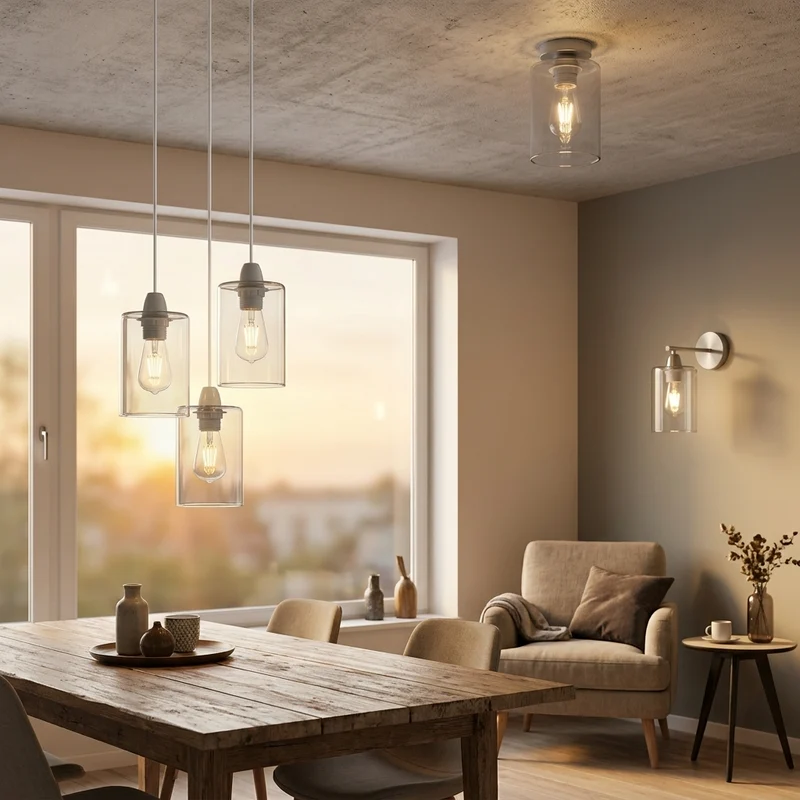 Lampenschirm Zylinder Glas Ø 9cm | E27 Ersatzglas Opal, Rauch & Klar~3687