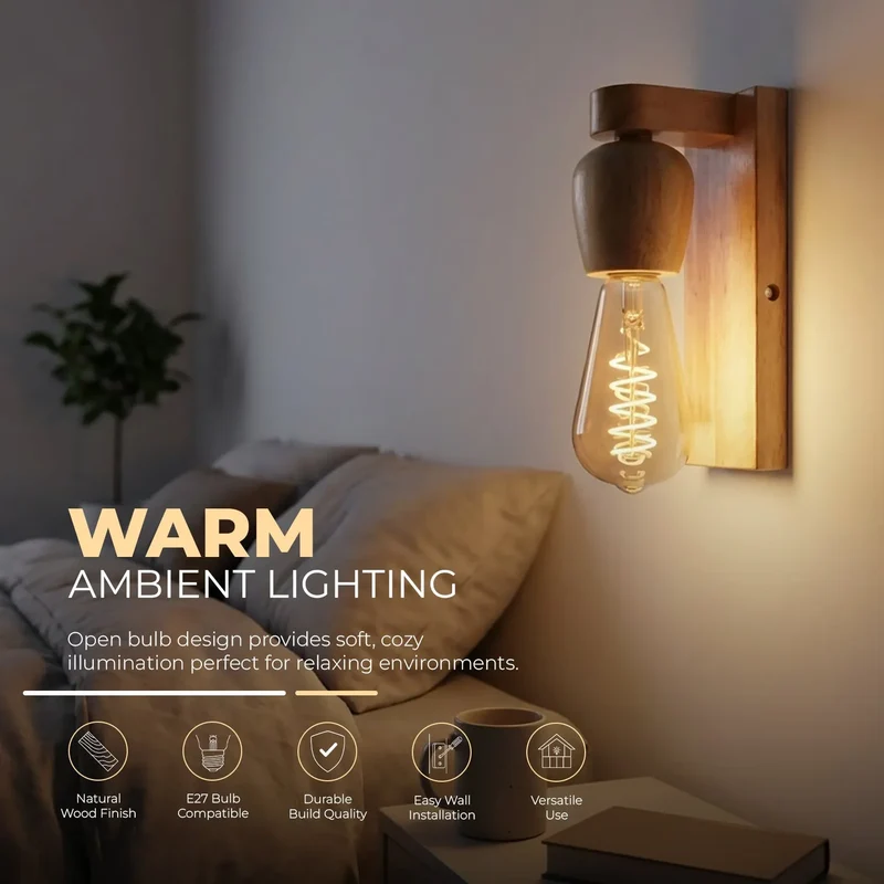 Wandleuchte Holz E27 Skandinavisch – Modern Innen Wandlampe Naturholz~3691