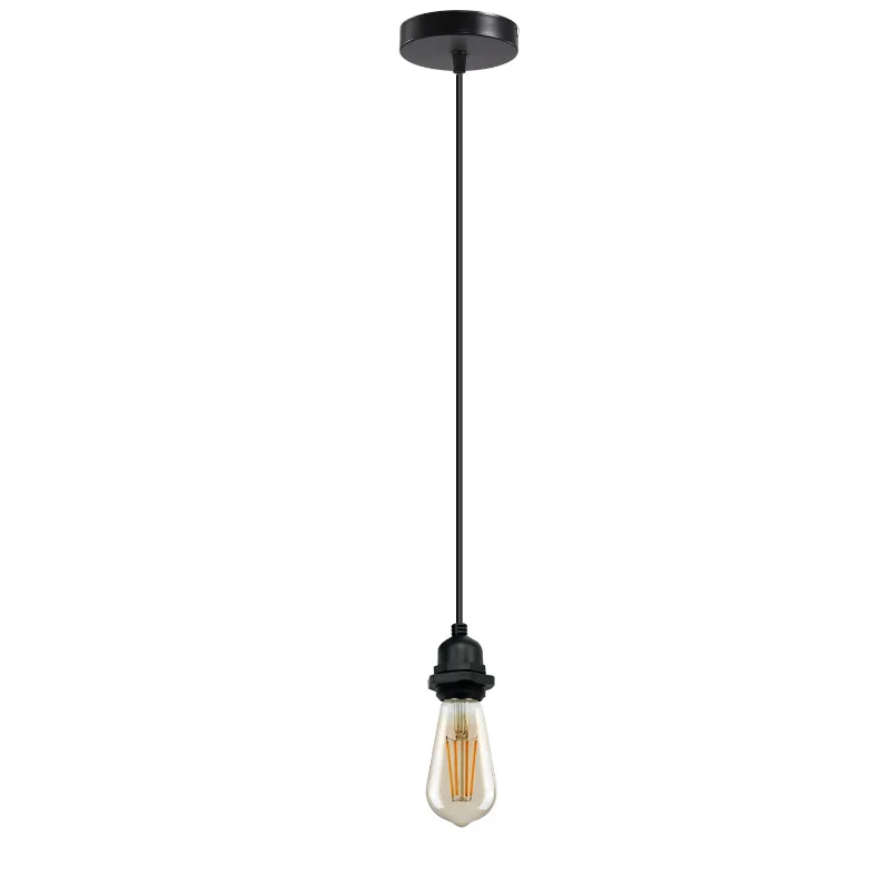E27 Pendelleuchtenfassung Schwarz Metall mit 1 m PVC-Kabel~3664