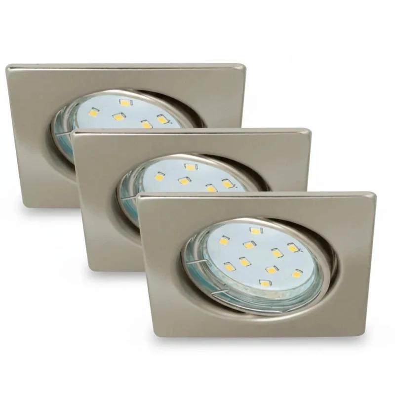 Briloner LED Einbauleuchte SQUARE nickel matt – 3er Set, GU10, schwenkbar