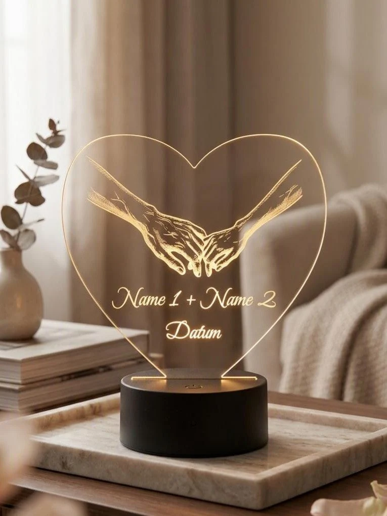 Personalisierte 3D-LED-Lampe „Herz“ mit Gravur