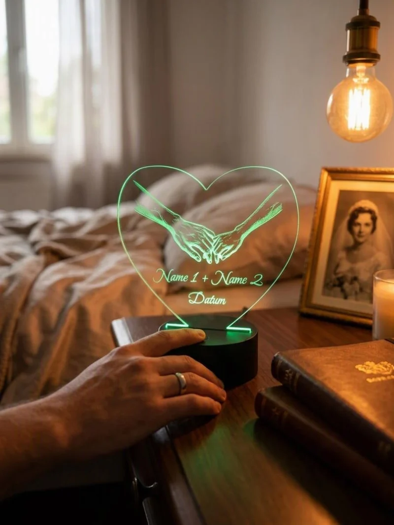 Personalisierte 3D-LED-Lampe „Herz“ mit Gravur