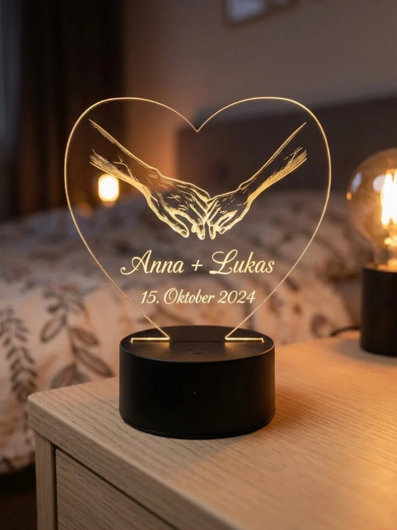 Personalisierte 3D-LED-Lampe „Herz“ mit Gravur